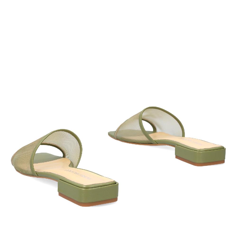 Andres Machado Sandalia Plana En Piel Kaki