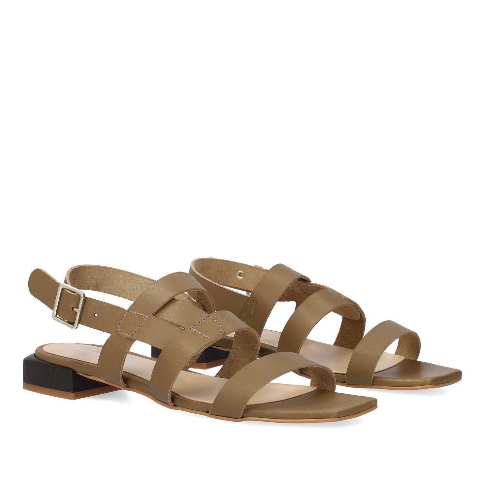 Andres machado Sandalia plana en piel Kaki