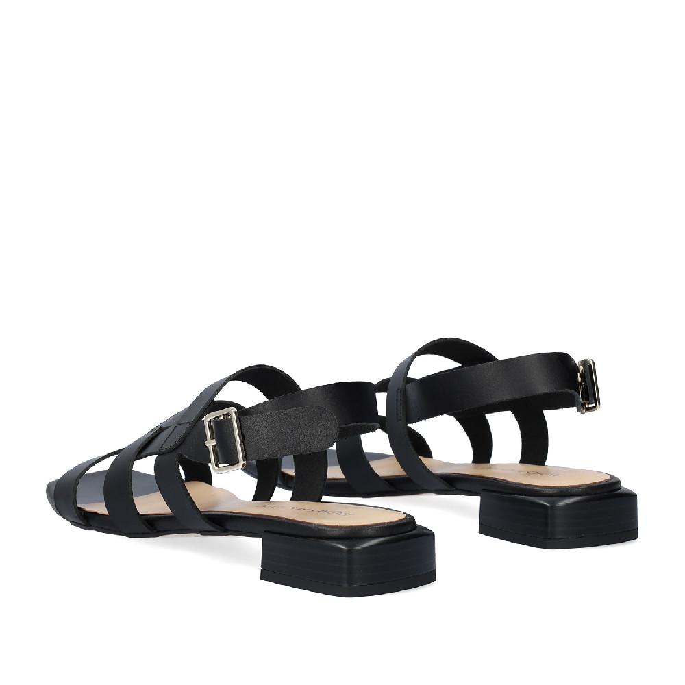 Andres Machado Sandalia Plana En Piel Negro