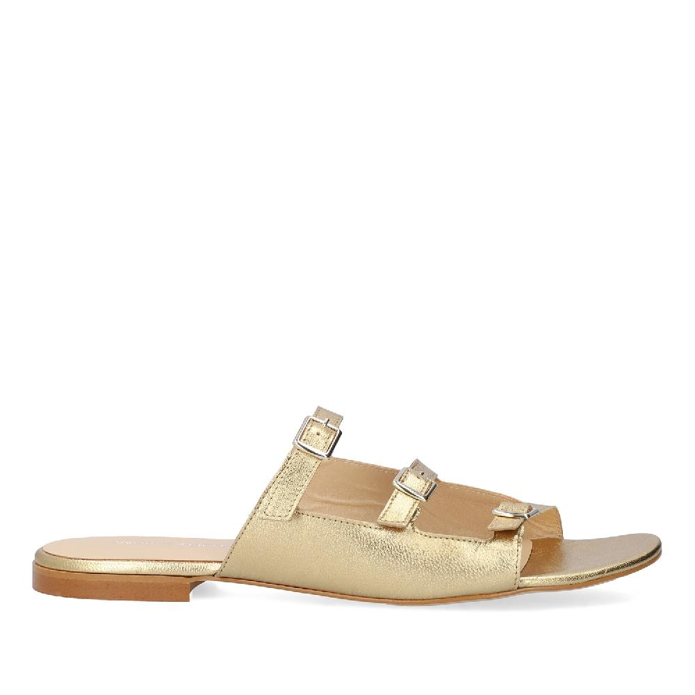Andres Machado Sandalia Plana En Piel Oro