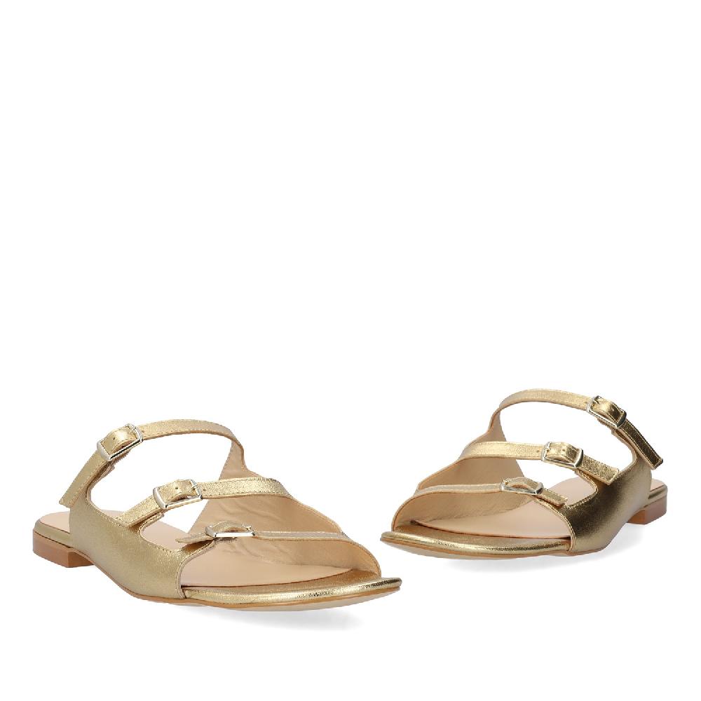 Andres Machado Sandalia Plana En Piel Oro