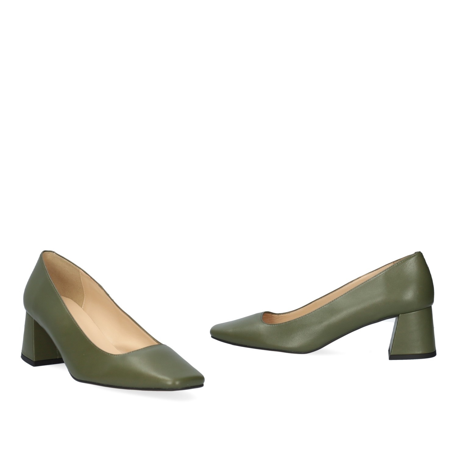 Andres Machado Zapato Tacón En Piel De Color Kaki