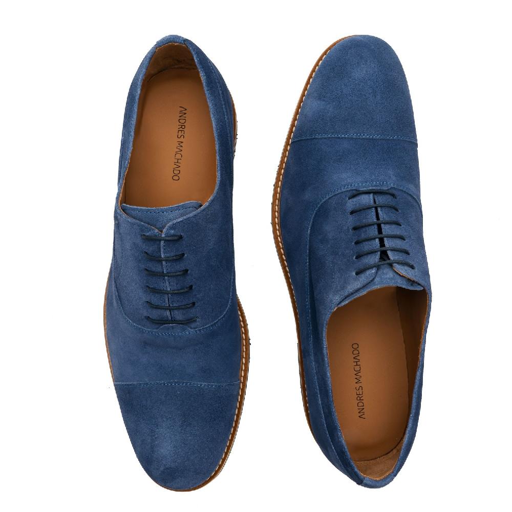 Andres Machado Zapatos Oxford Serraje Azul