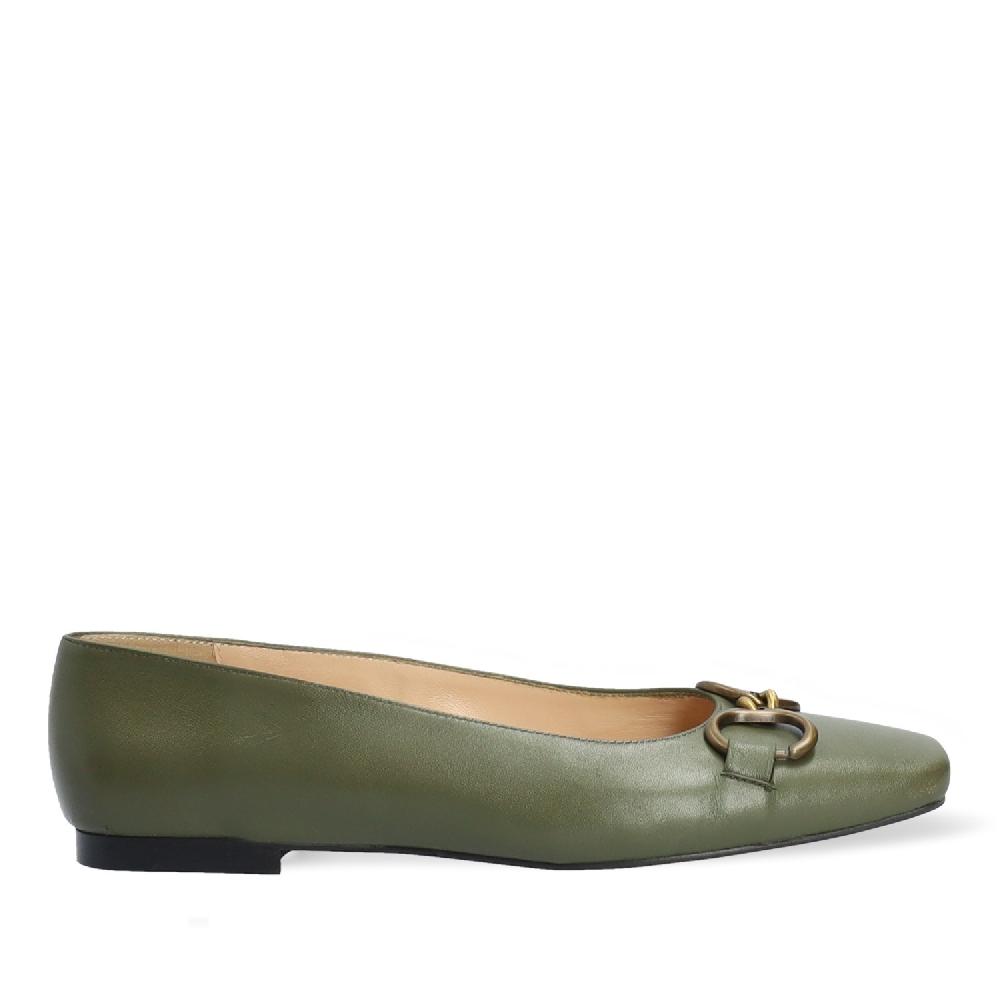 Andres Machado Bailarina En Piel De Color Kaki Punta Cuadrada