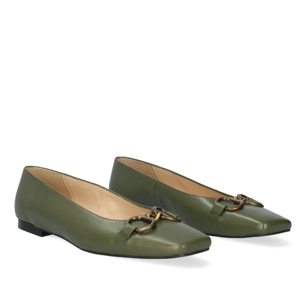 Andres machado Bailarina en piel de color kaki punta cuadrada