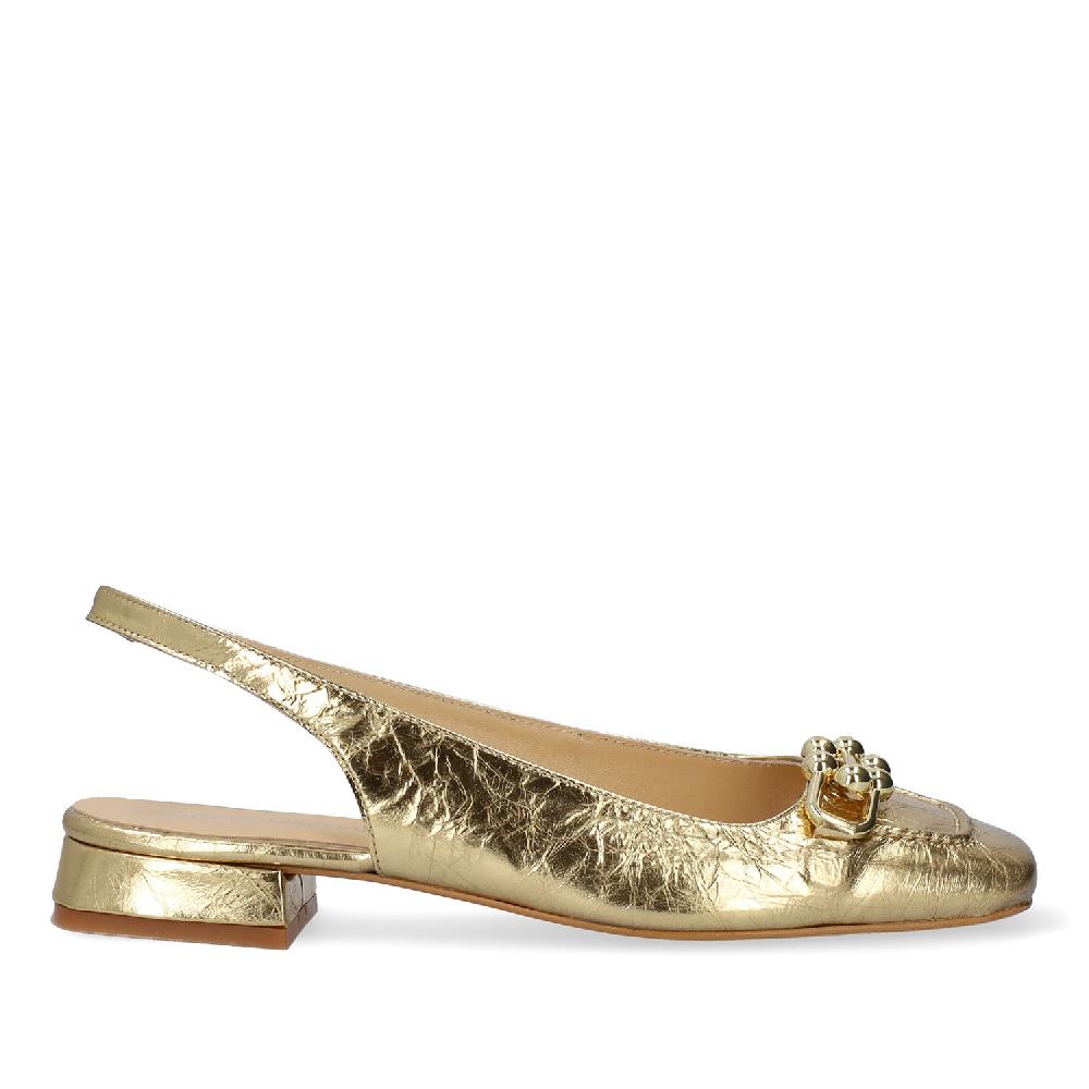 Andres Machado Mocasín Plano Destalonado En Piel Dorado