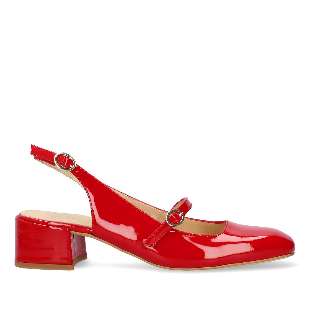 Andres Machado Salón De Estilo Mary Jane Charol Con Tacón En Piel Rojo