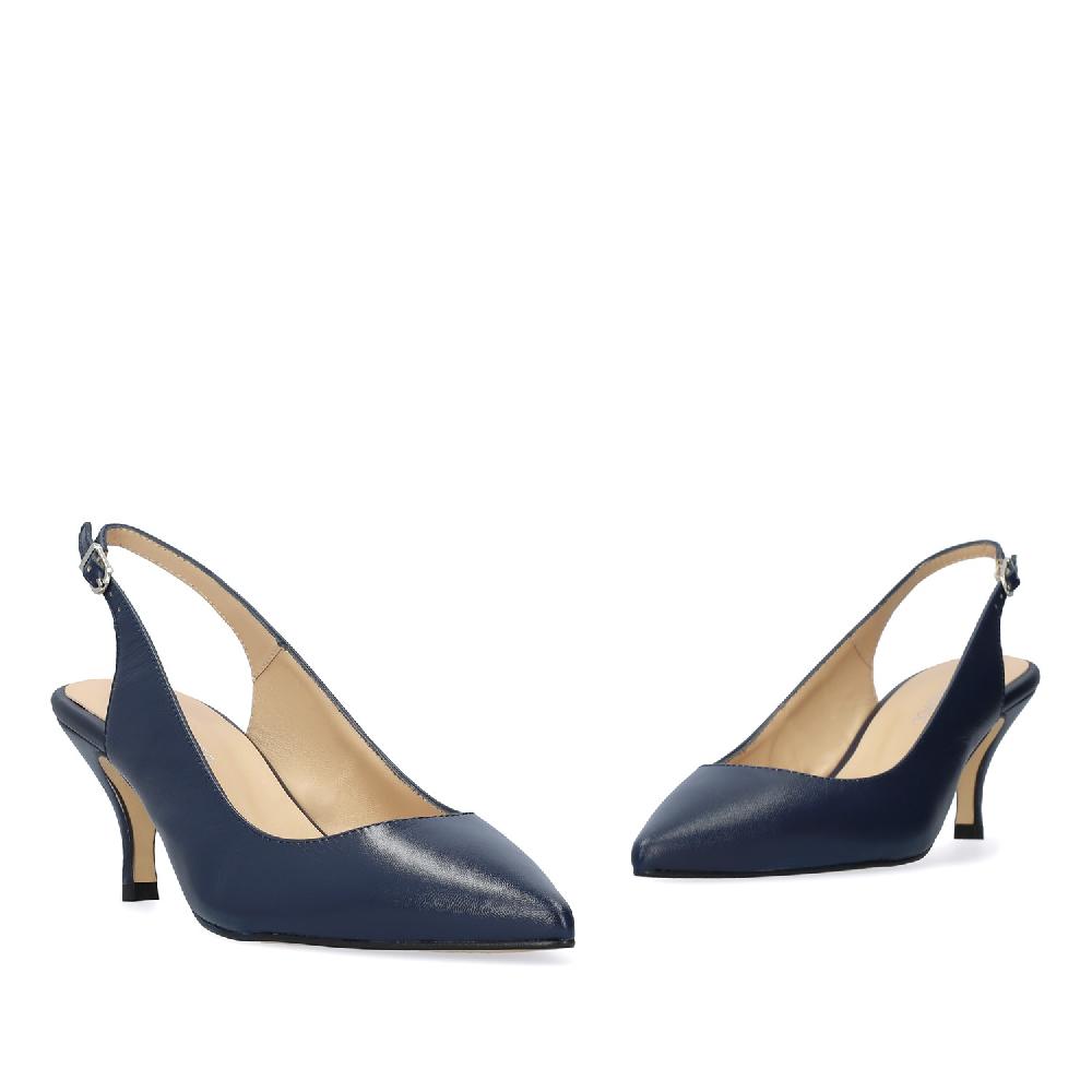 Andres Machado Salón Destalonado Punta Fina En Piel De Color Azul Marino