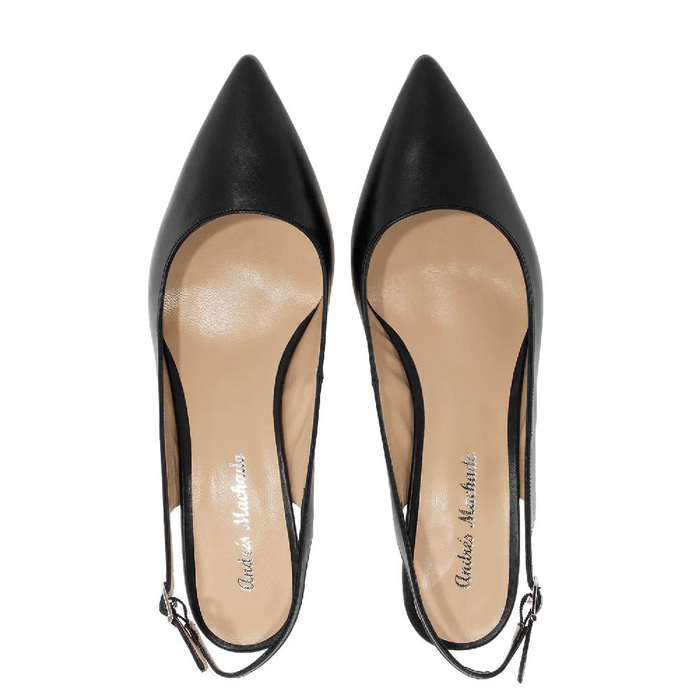 Andres Machado Salón Destalonado Punta Fina En Piel De Color Negro