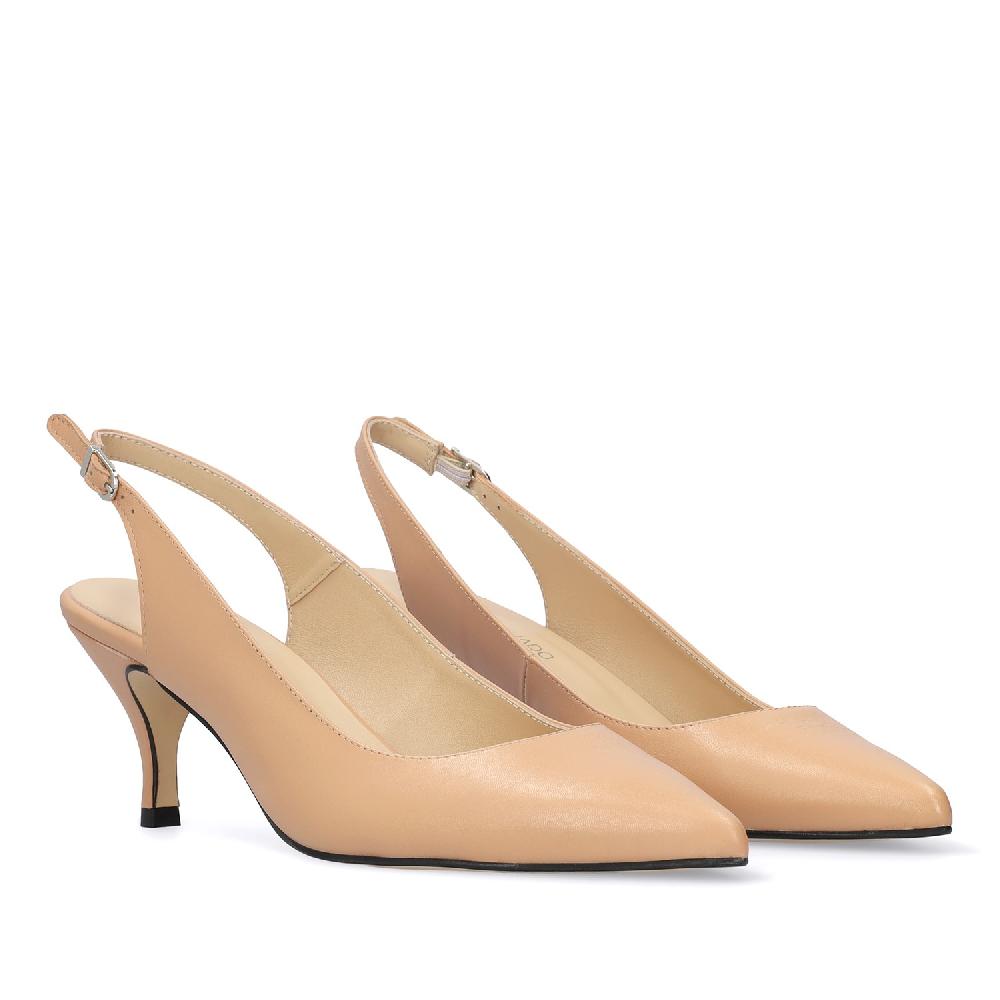 Andres machado Salón Destalonado Punta Fina en Piel de color nude