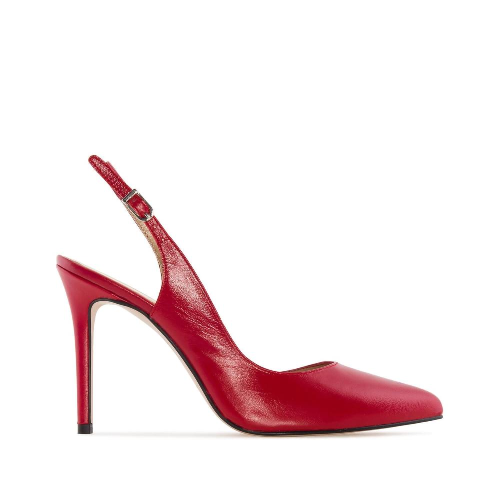 Andres Machado Salón Destalonado Punta Fina En Piel De Color Rojo