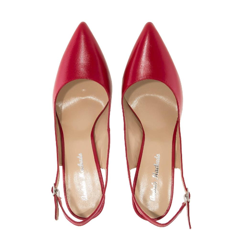 Andres Machado Salón Destalonado Punta Fina En Piel De Color Rojo