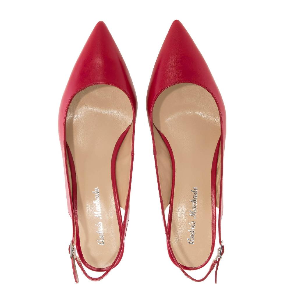Andres Machado Salón Destalonado Punta Fina En Piel De Color Rojo