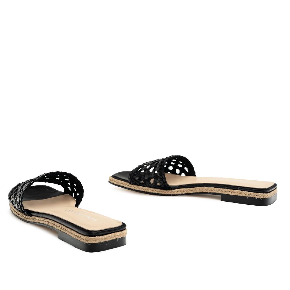 Andres Machado Sandalia Plana En Piel Trenzada Negra