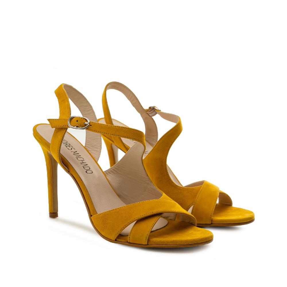 Andres machado Sandalias con Tacón en Ante de Color Mostaza