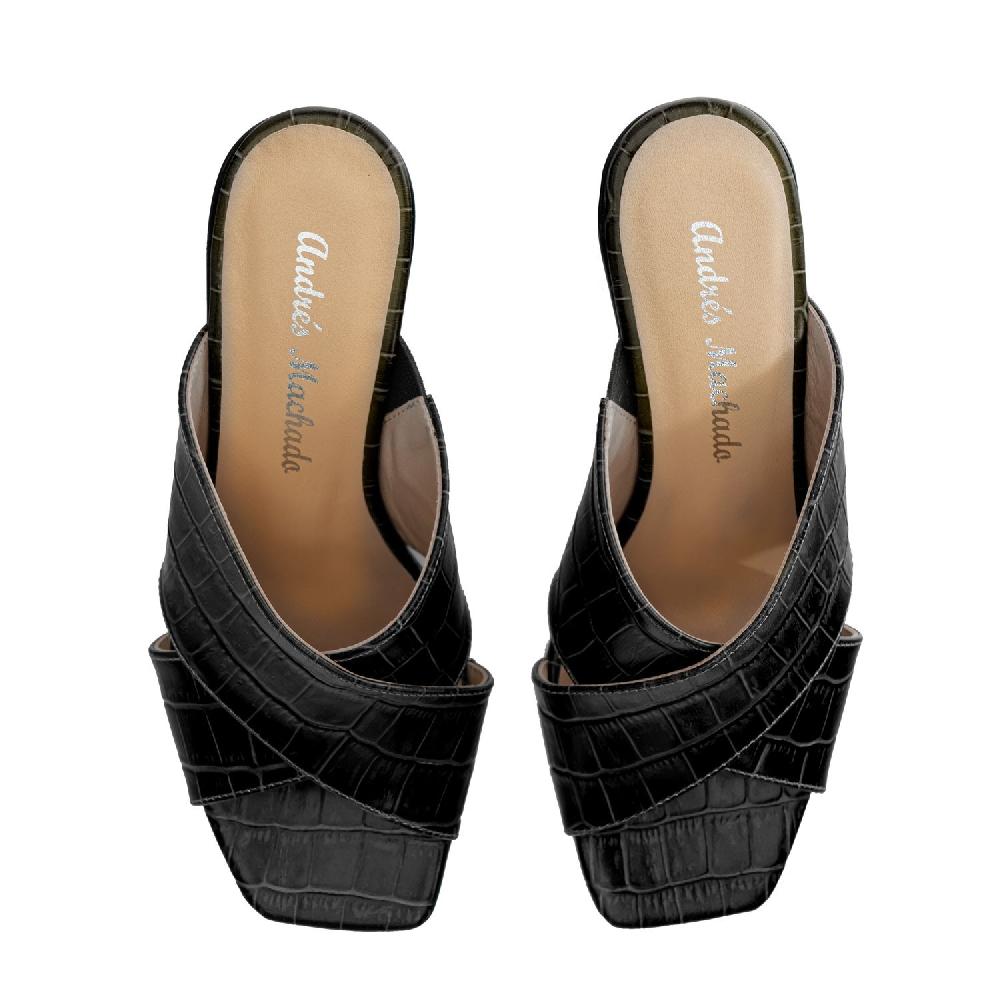 Andres Machado Sandalias En Piel Coco De Color Negro