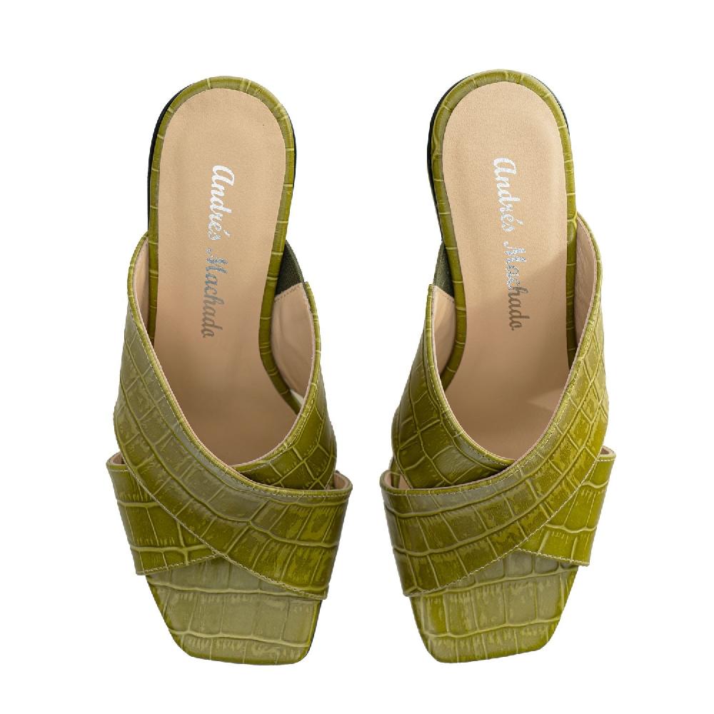 Andres Machado Sandalias En Piel Coco De Color Verde Oliva