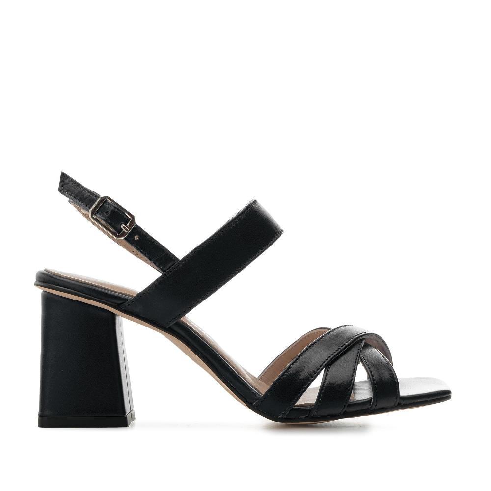 Andres Machado Sandalias Tacón Ancho En Piel De Color Negro