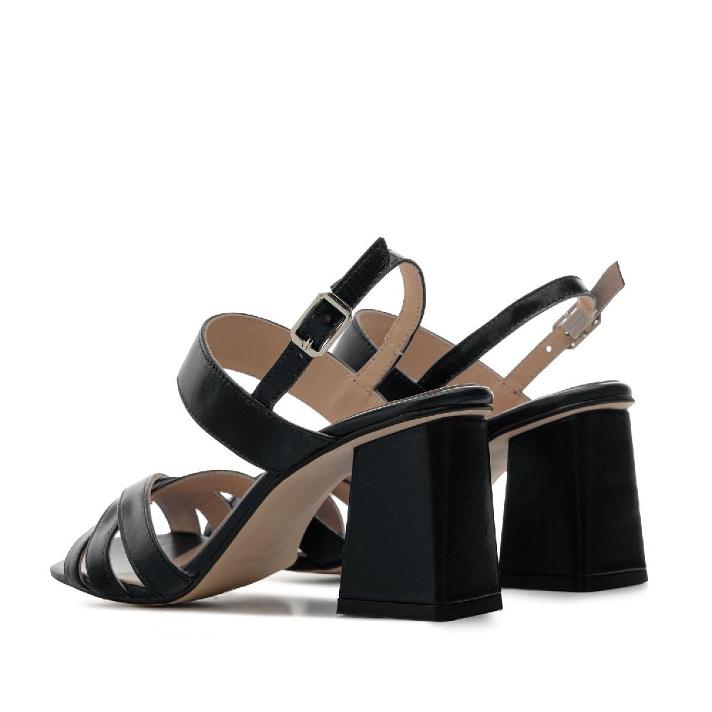 Andres Machado Sandalias Tacón Ancho En Piel De Color Negro