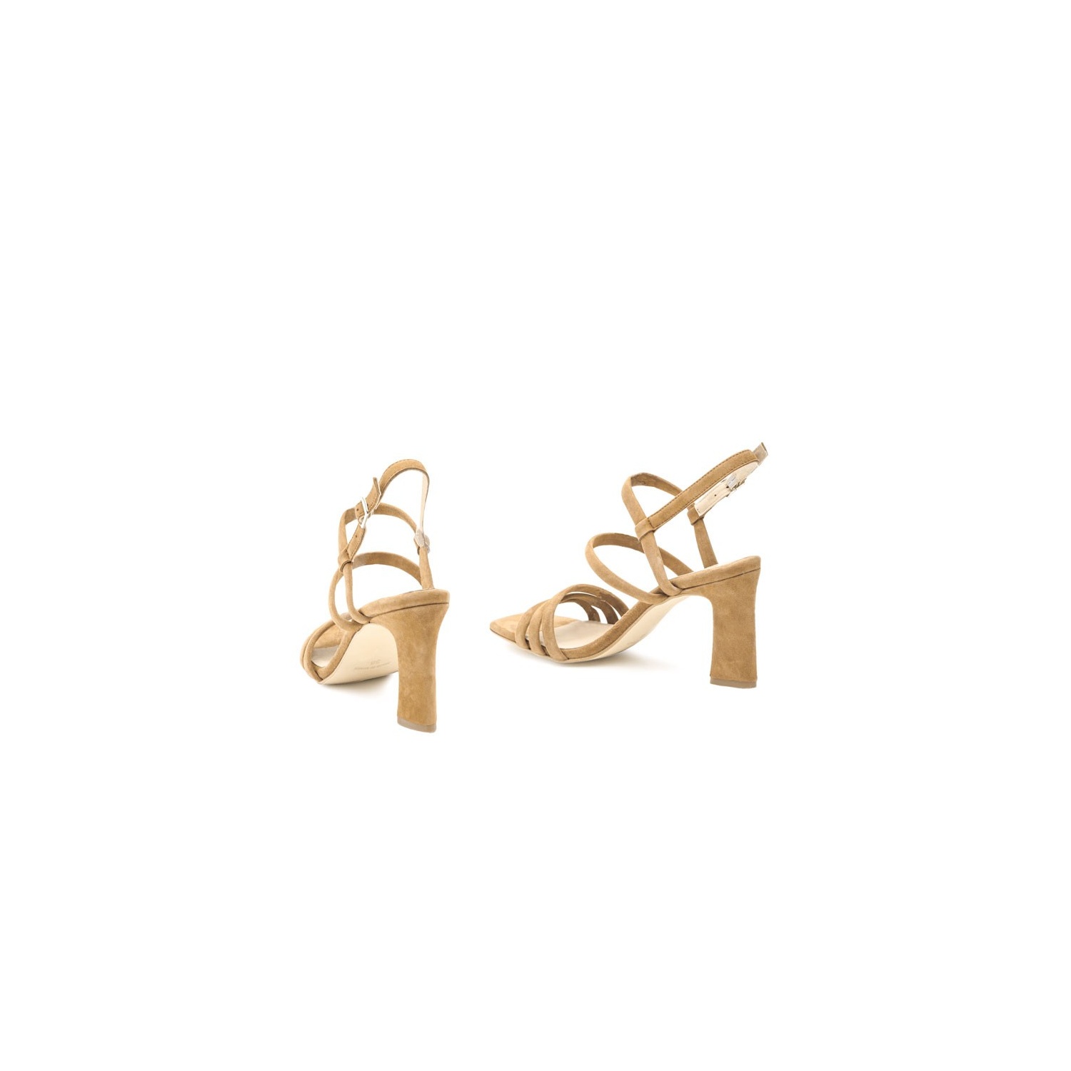 Andres Machado Sandalias Tacón Ante Beige Tiras Tubulares