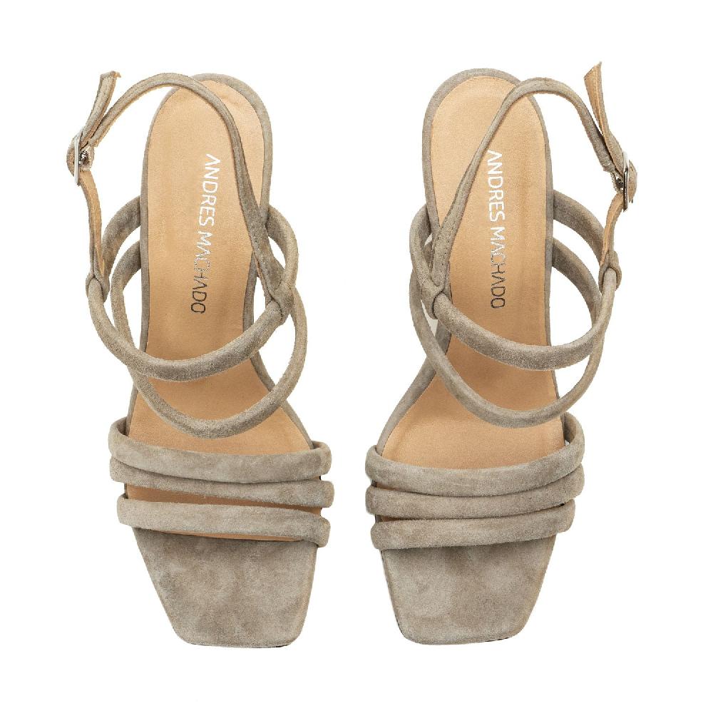 Andres Machado Sandalias Tacón Ante Gris Tiras Tubulares