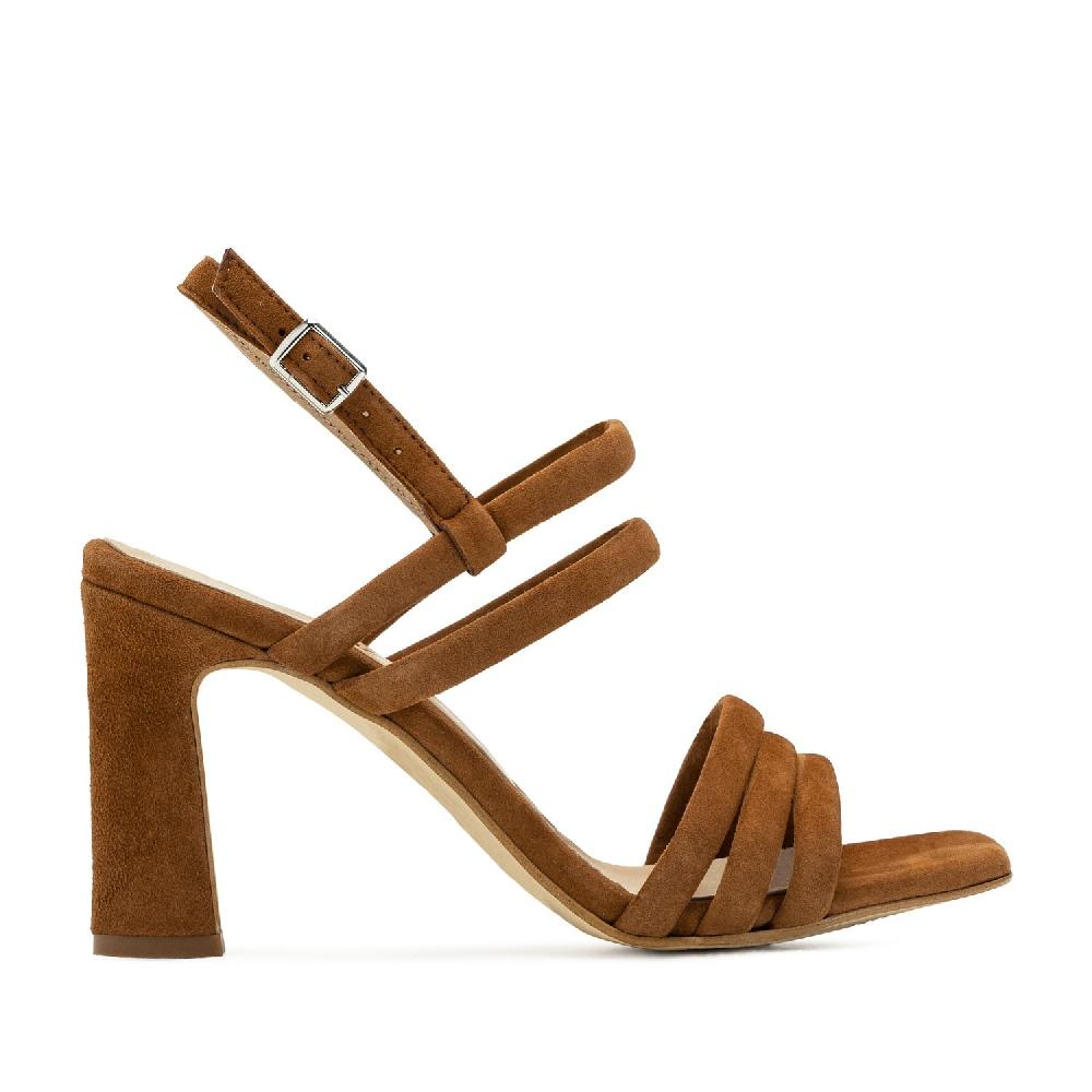 Andres Machado Sandalias Tacón Ante Marrón Tiras Tubulares