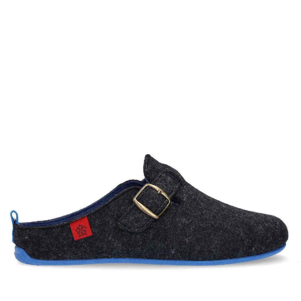 Andres Machado Zapatillas De Estar Por Casa Con Hebilla Unisex Y Tejido Fieltro Negro