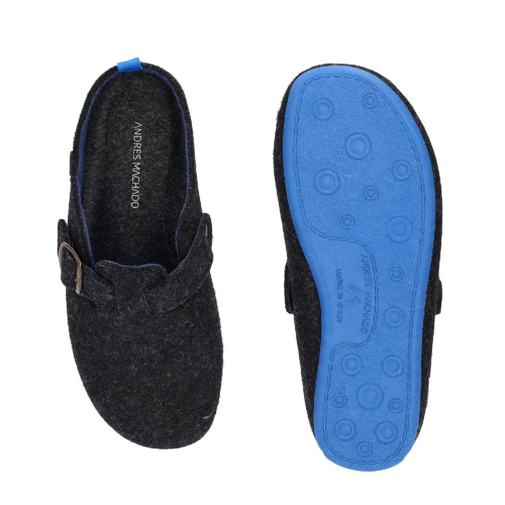 Andres Machado Zapatillas De Estar Por Casa Con Hebilla Unisex Y Tejido Fieltro Negro