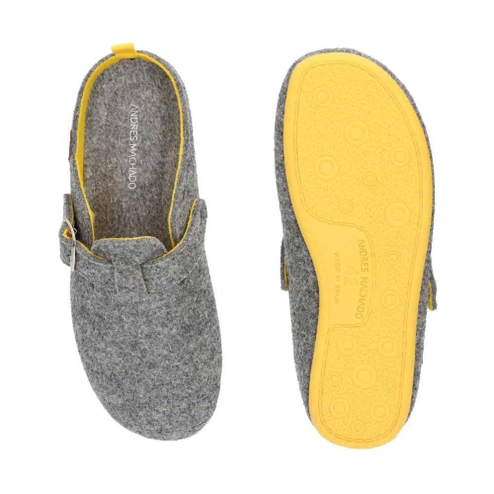 Andres Machado Zapatillas De Estar Por Casa Con Hebilla Unisex Y Tejido Fieltro Gris