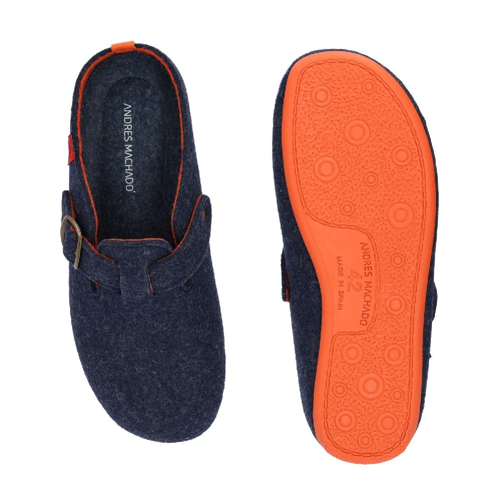 Andres Machado Zapatillas De Estar Por Casa Con Hebilla Unisex Y Tejido Fieltro Azul