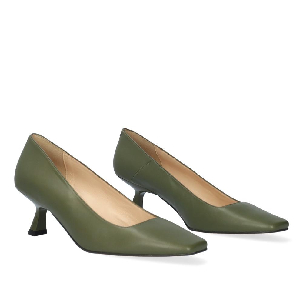 Andres machado Zapato de tacón en piel de color kaki