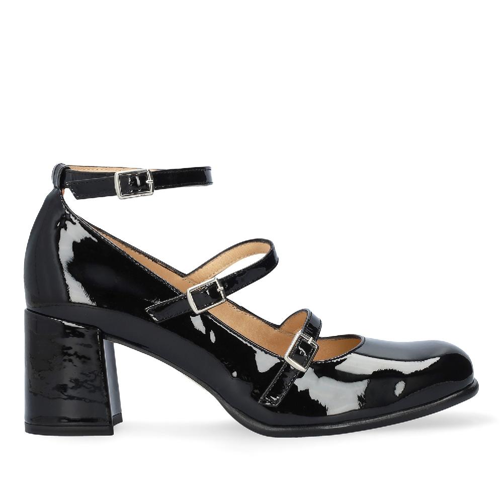 Andres Machado Zapato Mary Jane Con Tacón En Charol Negro