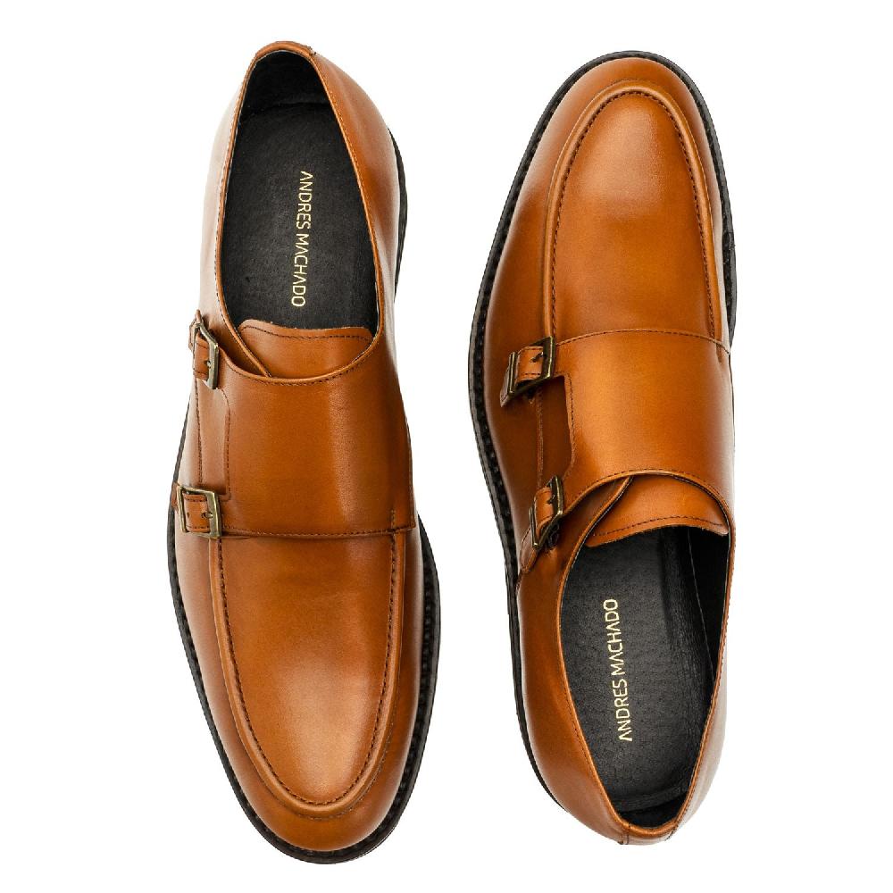 Andres Machado Zapato Monkstrap En Piel Color Cuero