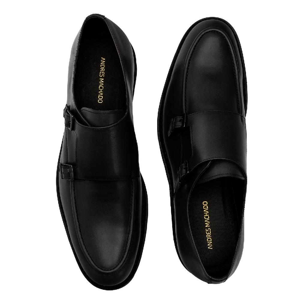 Andres Machado Zapato Monkstrap En Piel Color Negro