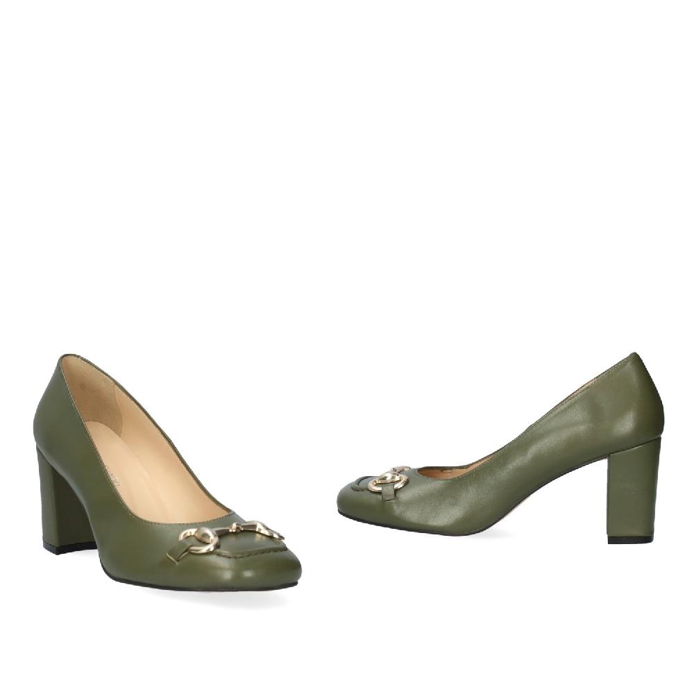 Andres Machado Zapato Tacón En Piel Kaki De Estilo Vintage