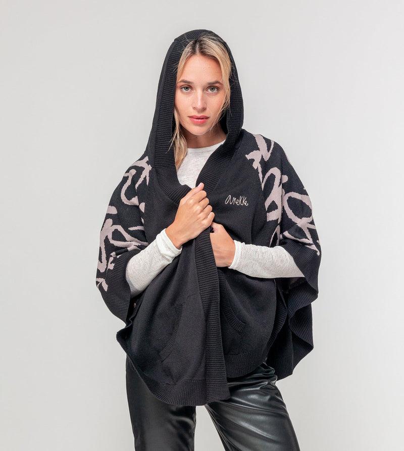 Anekke Black Poncho-style Jacket