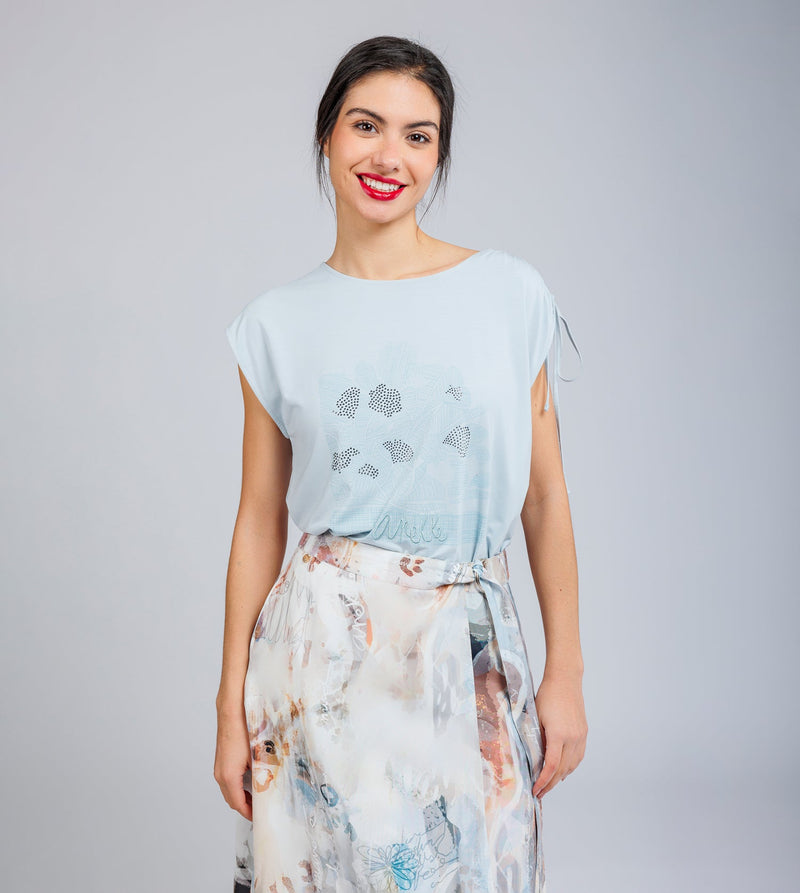 Anekke Blue one-shoulder ruched T-shirt
