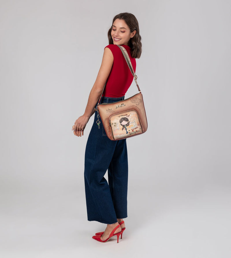 Anekke Peace & Love Camel Large Crossbody Bag