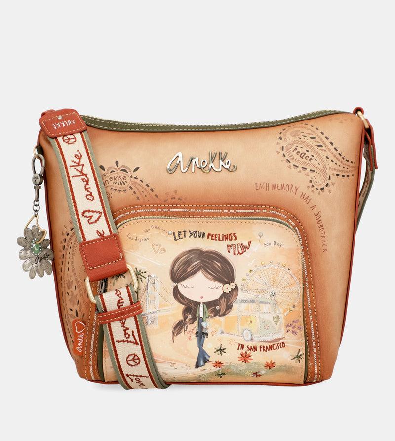 Anekke Peace & Love Camel Large Crossbody Bag