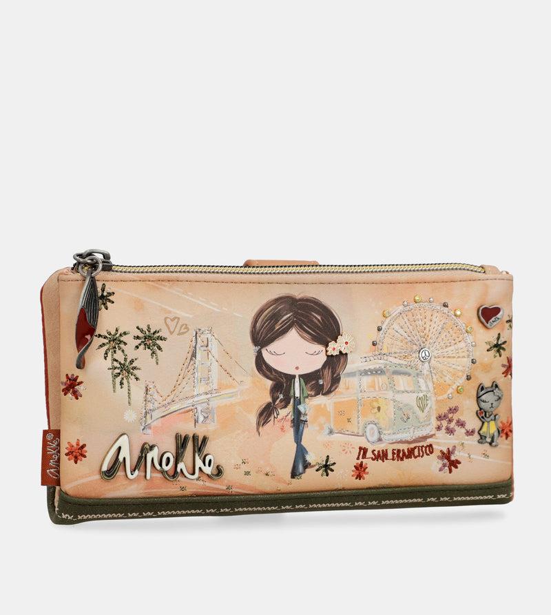 Anekke Peace & Love camel large RFID wallet