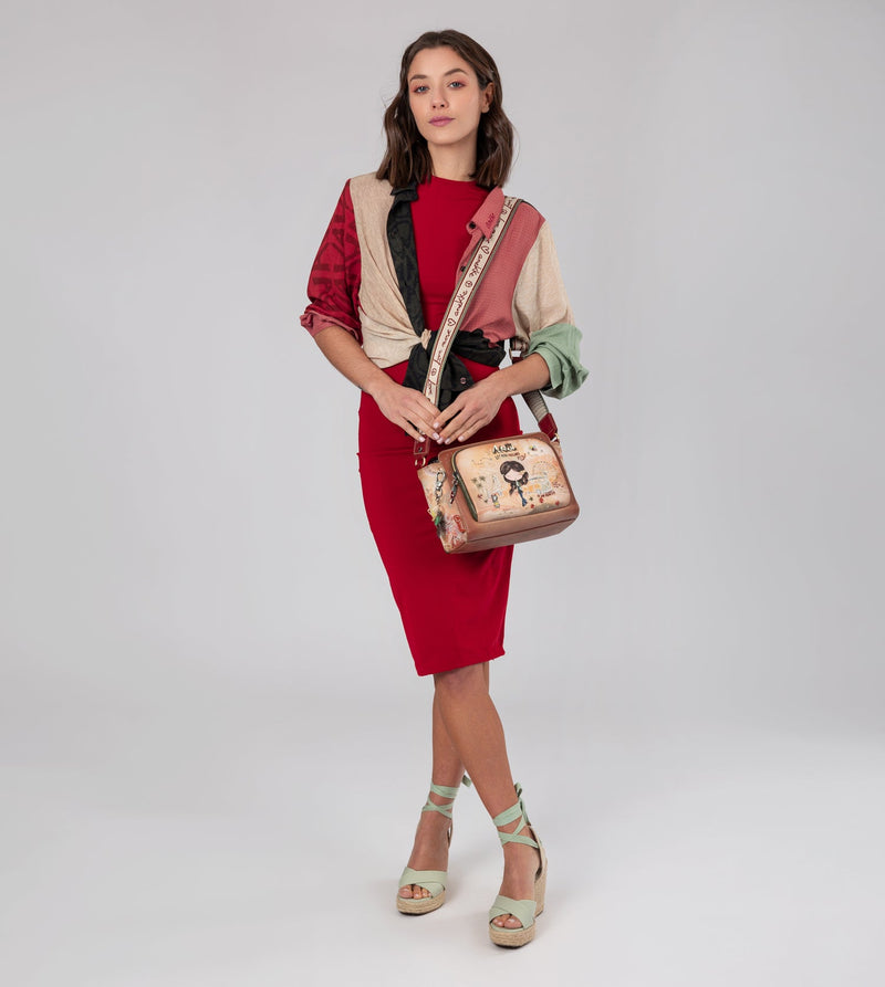 Anekke Peace & Love Camel Rectangular Crossbody Bag