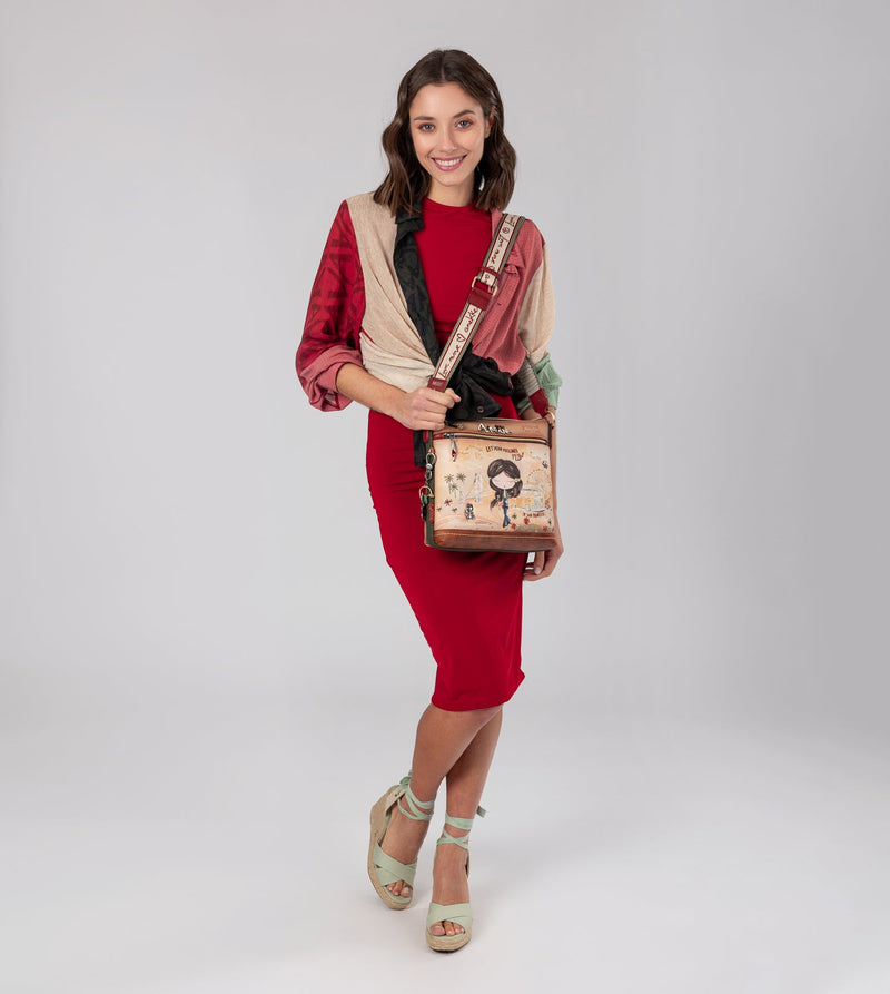 Anekke Peace & Love Camel Square Crossbody Bag