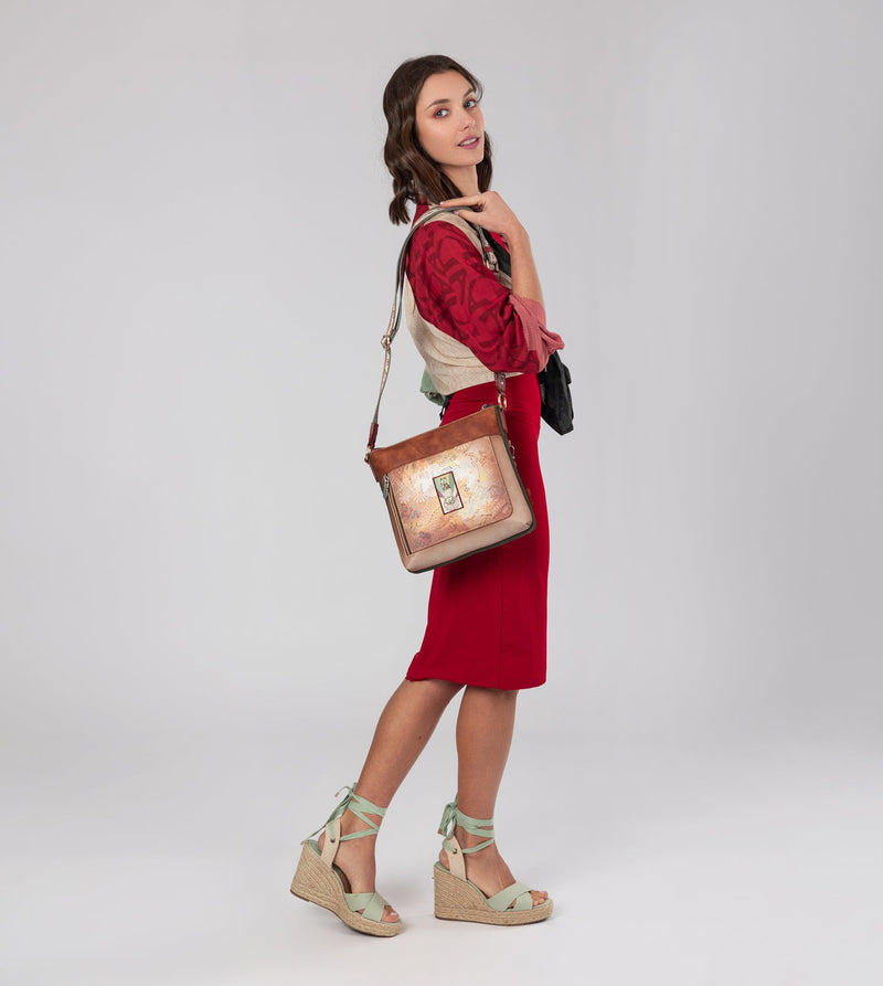 Anekke Peace & Love Camel Square Crossbody Bag