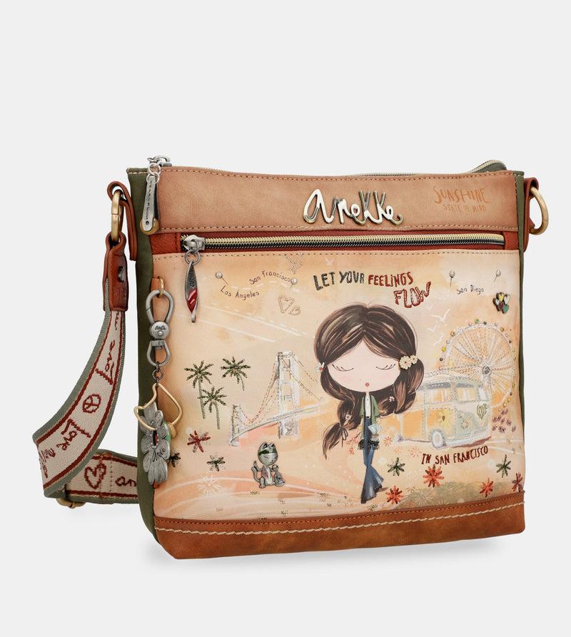Anekke Peace & Love camel square crossbody bag