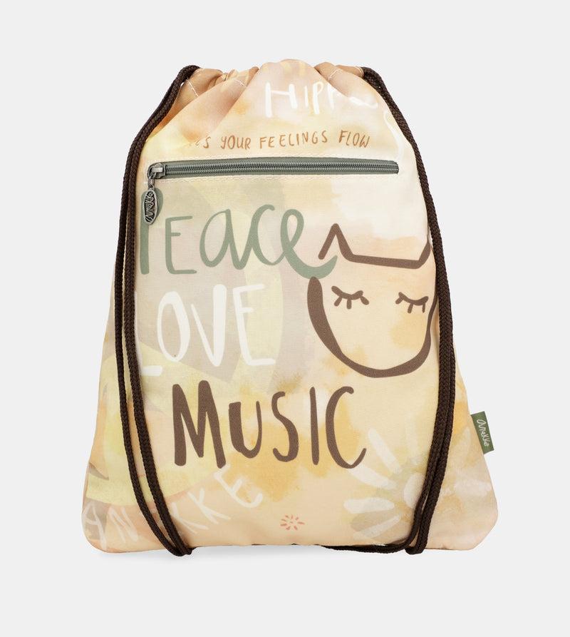 Anekke Peace & Love Fabric Drawstring Backpack