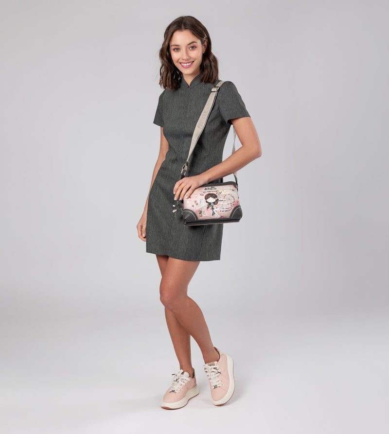 Anekke Peace & Love Pink 2-compartment Crossbody Bag