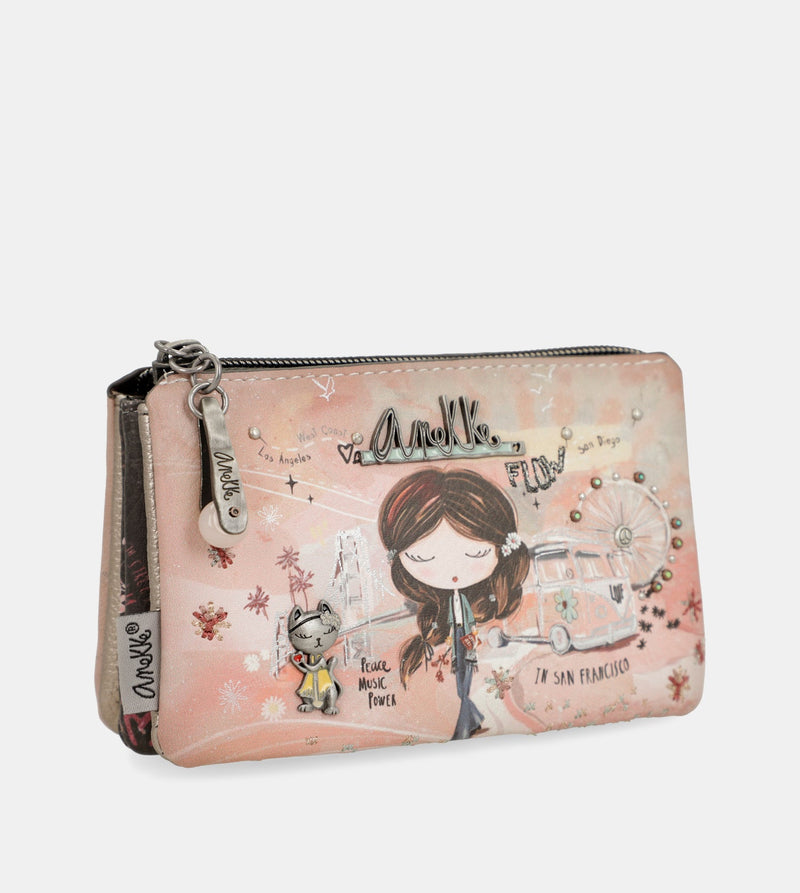 Anekke Peace & Love pink 3-compartment coin purse