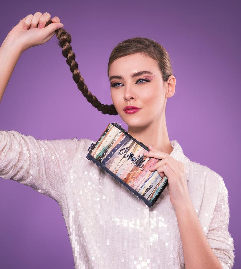 Anekke Studio navy blue flexible large RFID wallet