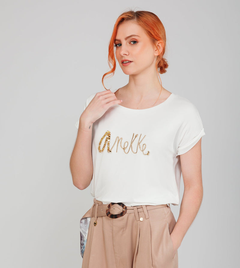 Anekke White short-sleeve T-shirt with logo