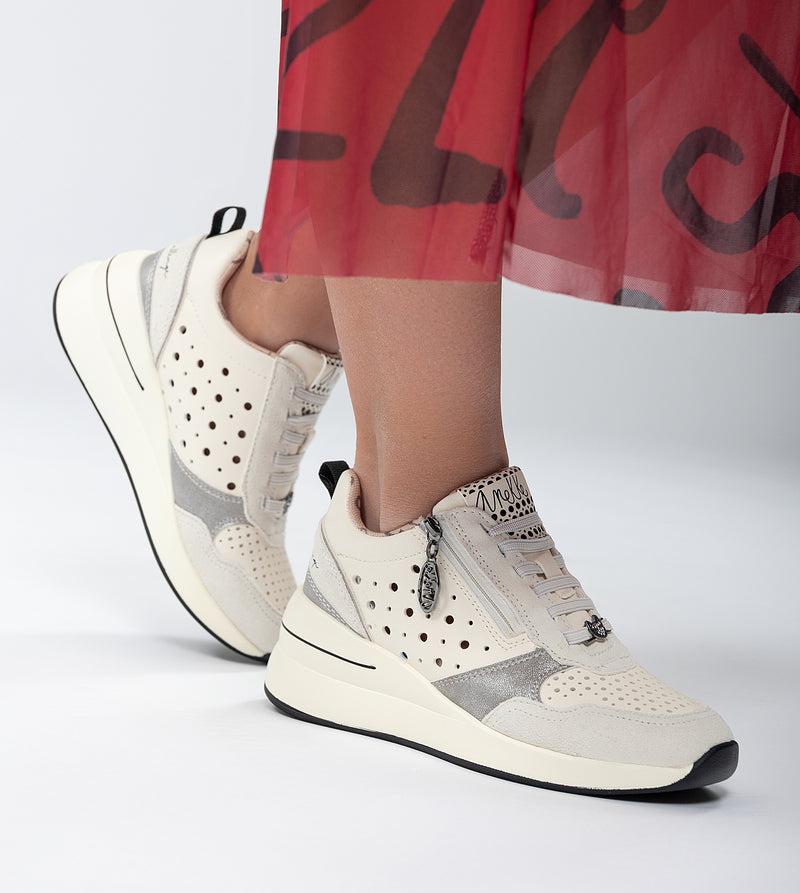 Anekke White Wedge Sneakers With Polka Dots